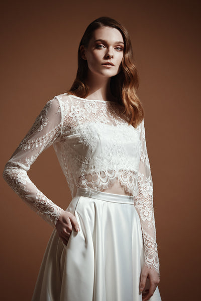 Catherine Long Sleeve Lace Top – White Studio Bridal